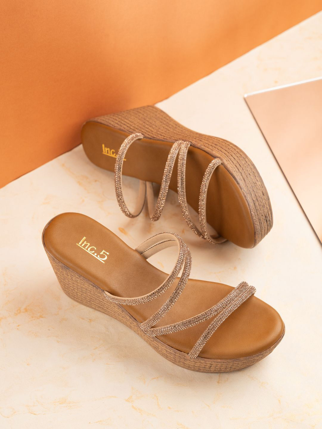 Inc 5 Striped Western Embellished Party High-Top Wedge Sandals