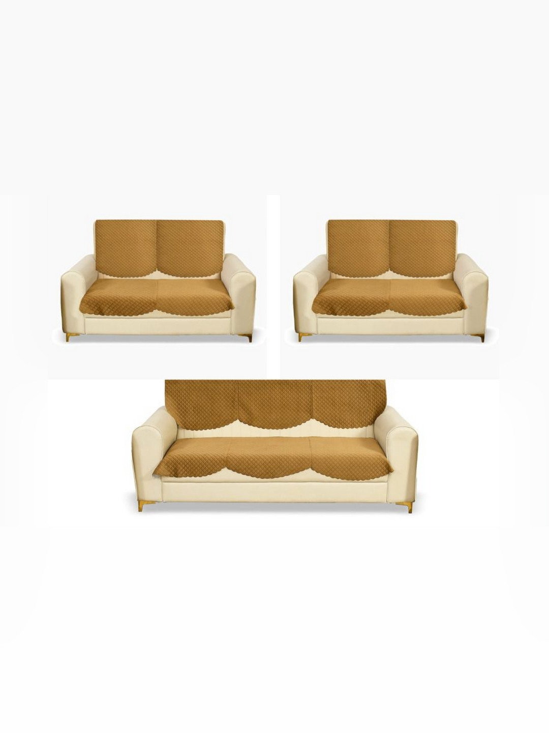 Fashion Throw Gold-Toned 7-Seater Checked Velvet Sofa Covers