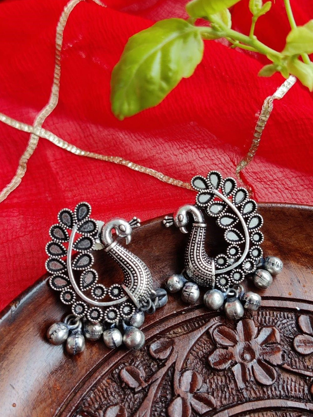 Janpath Online Oxidised Peacock Shaped Studs