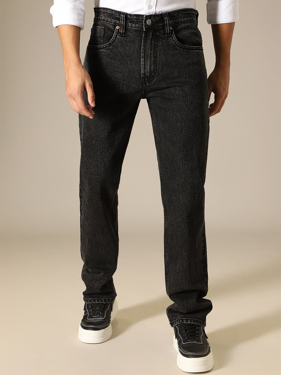 Banana Club Men Charcoal Black Straight Fit Denim