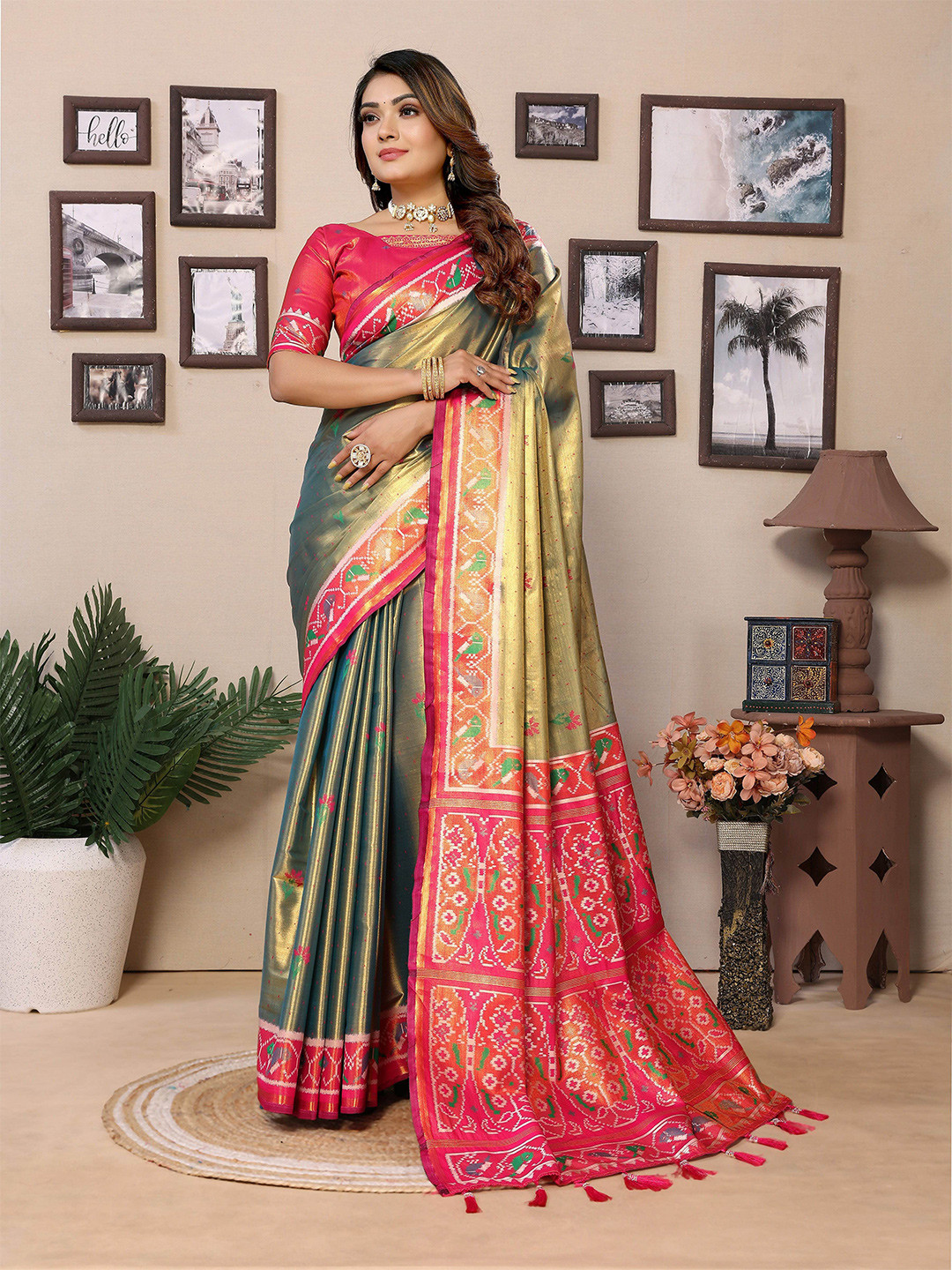 Vintro Woven Design Zari Tissue Patola Saree