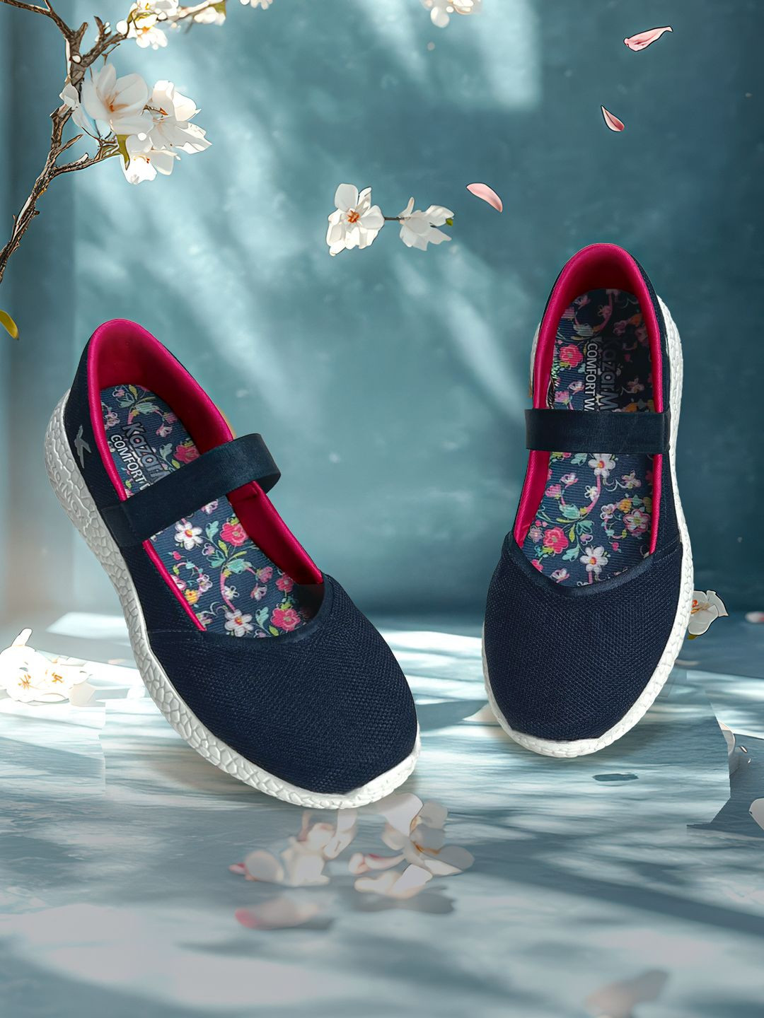 KazarMax Women Navy Floral Comfortable Lightweight Ballerinas Flats