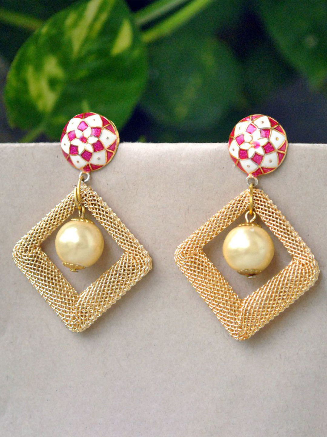 BeAbhika Gold-Plated Contemporary Enamel And KIte Mesh Drop Earrings