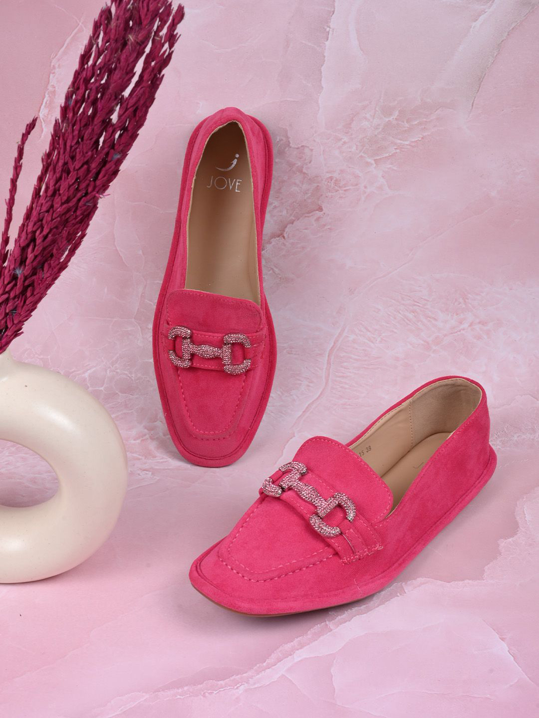 Jove Women PU Slip-On Western Embellished Loafers