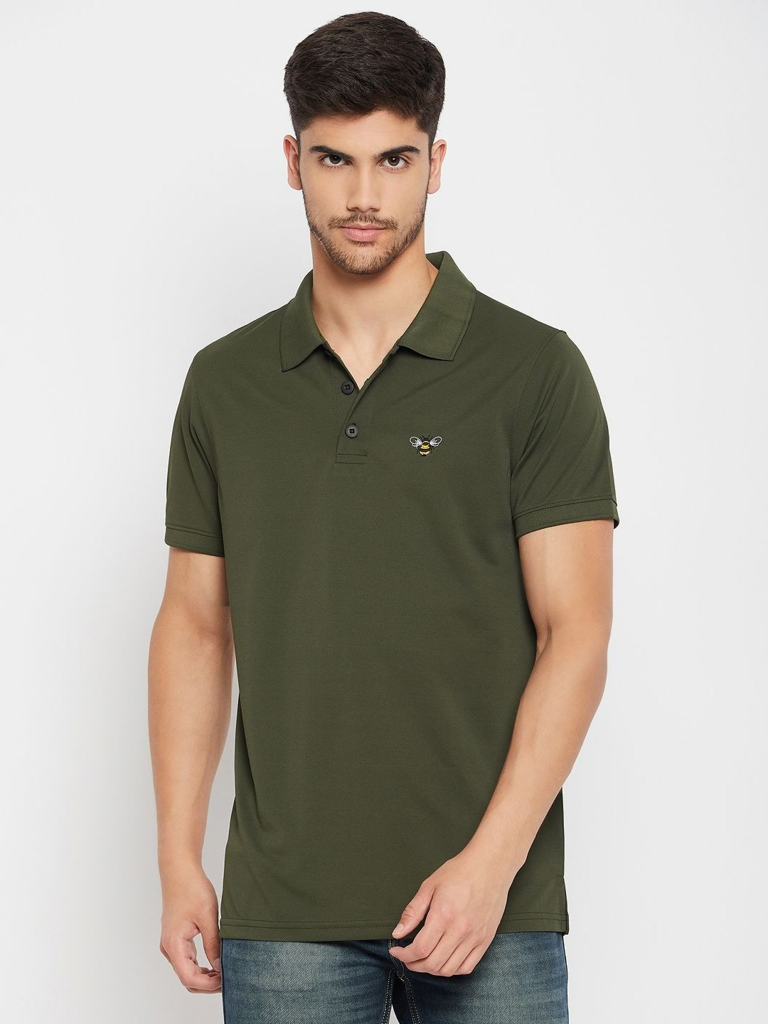 AUXAMIS Men Solid Polo Collar Cotton T-shirt