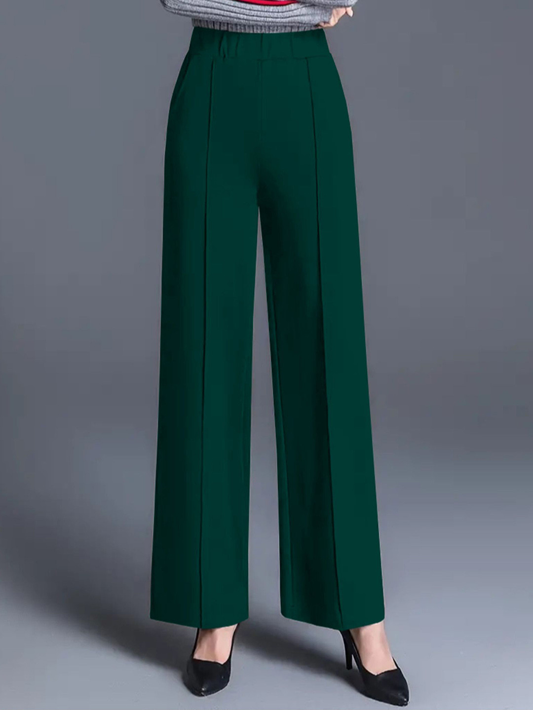 Jinax Women Relaxed Straight Leg Pleated Slip-On Parallel Trousers