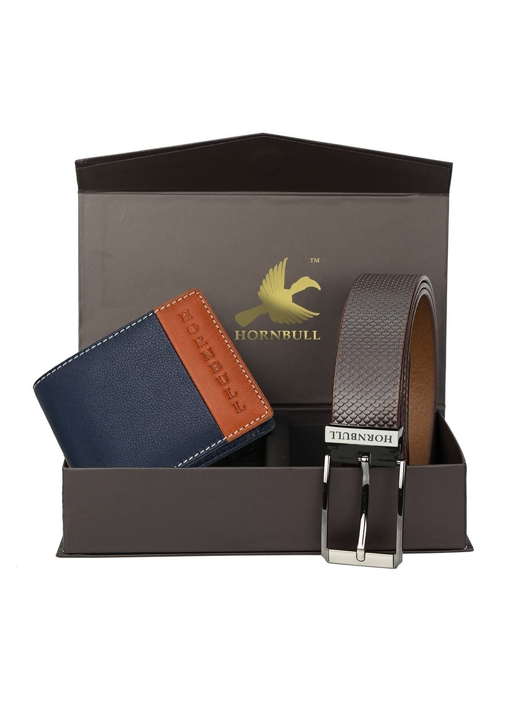 Hornbull Taylor Leather RFID Safety Navy-Rust Wallet & Belt Accessory Gift Set