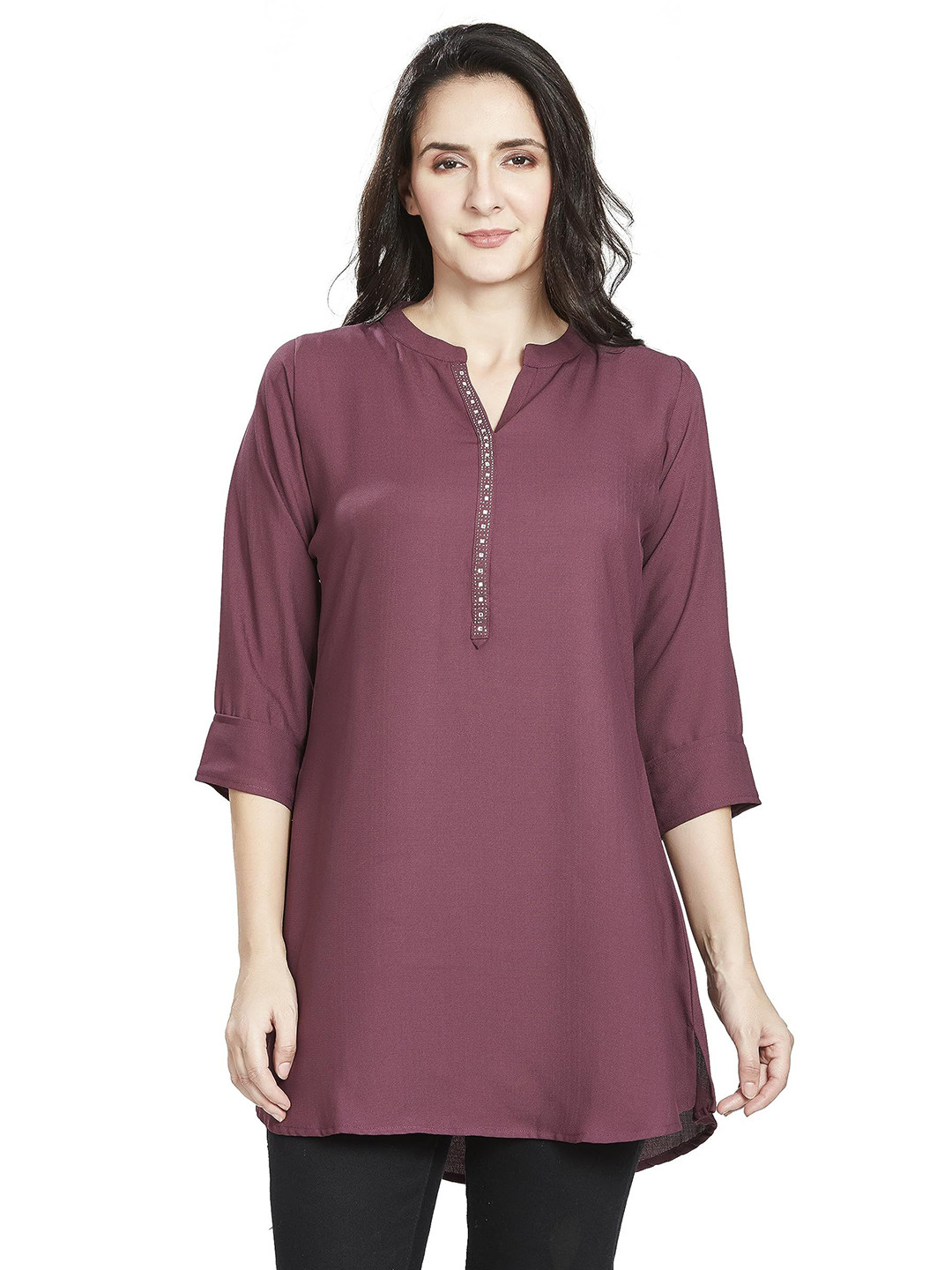 Nioni Mandarin Collar Embellished Tunic