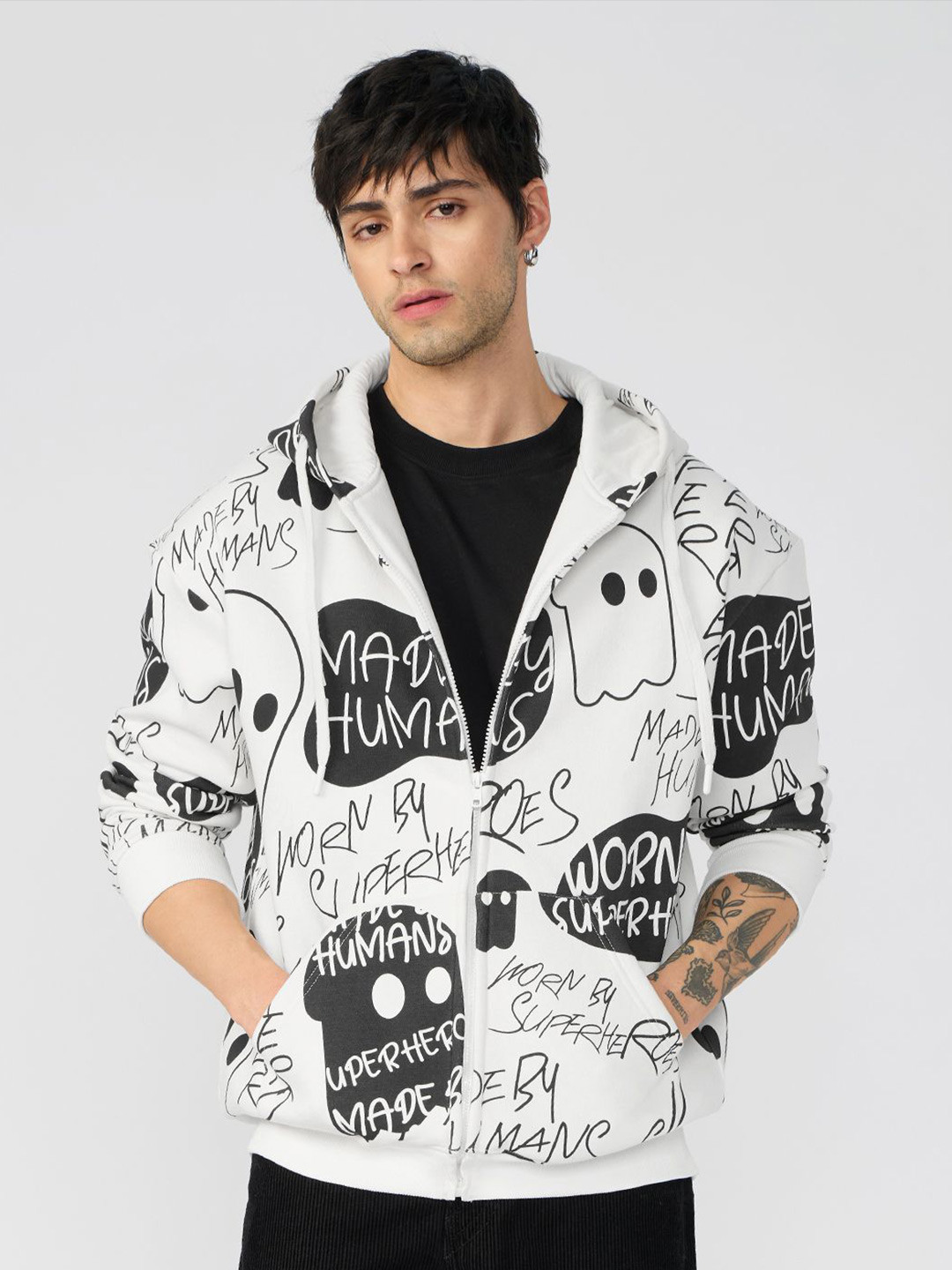 The Souled Store Men Core Crew Typography Printed Hooded Cotton Sweatshirt