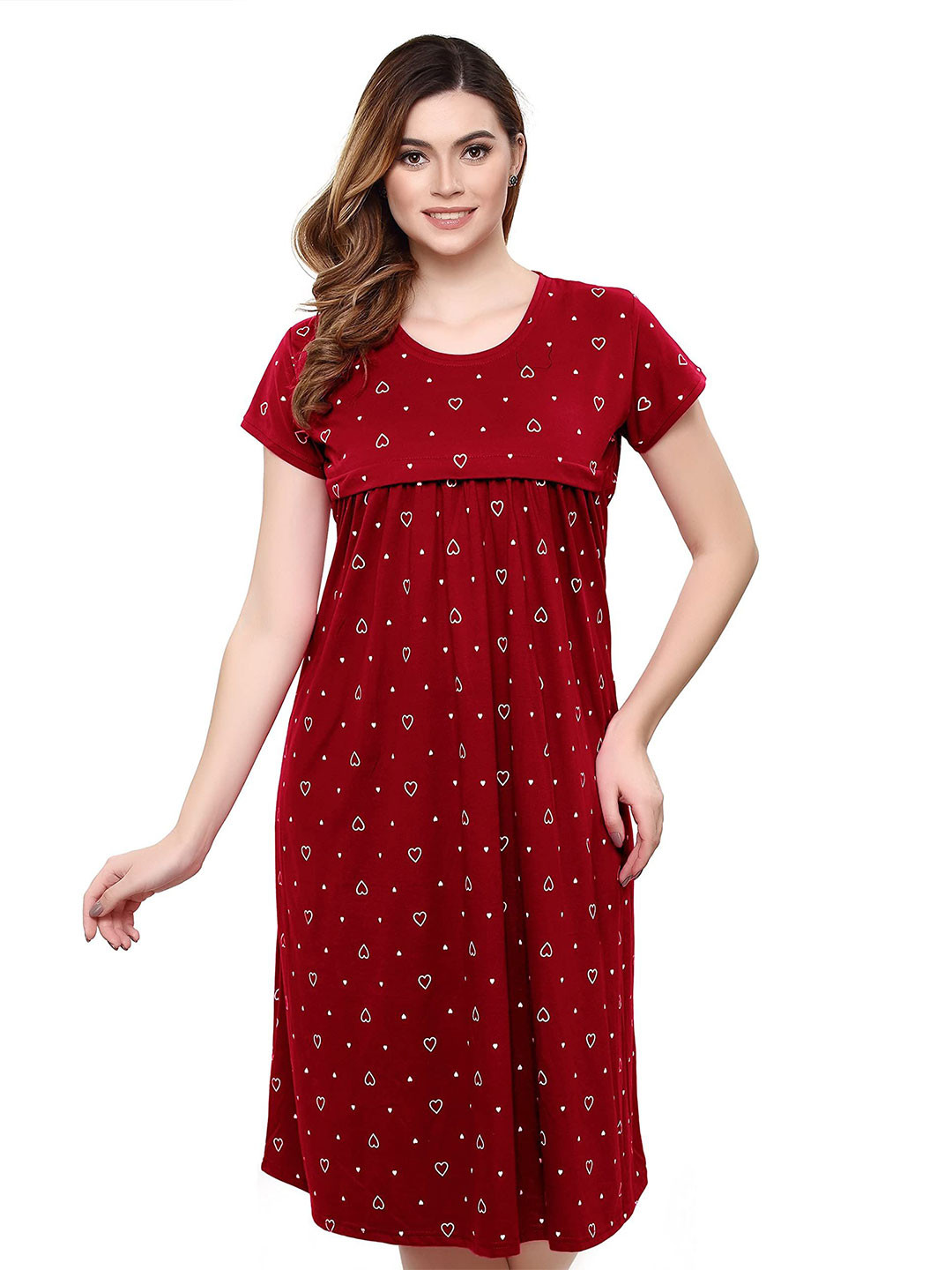 TIGYWIGY Women Printed Maternity Pure Cotton Nightdress