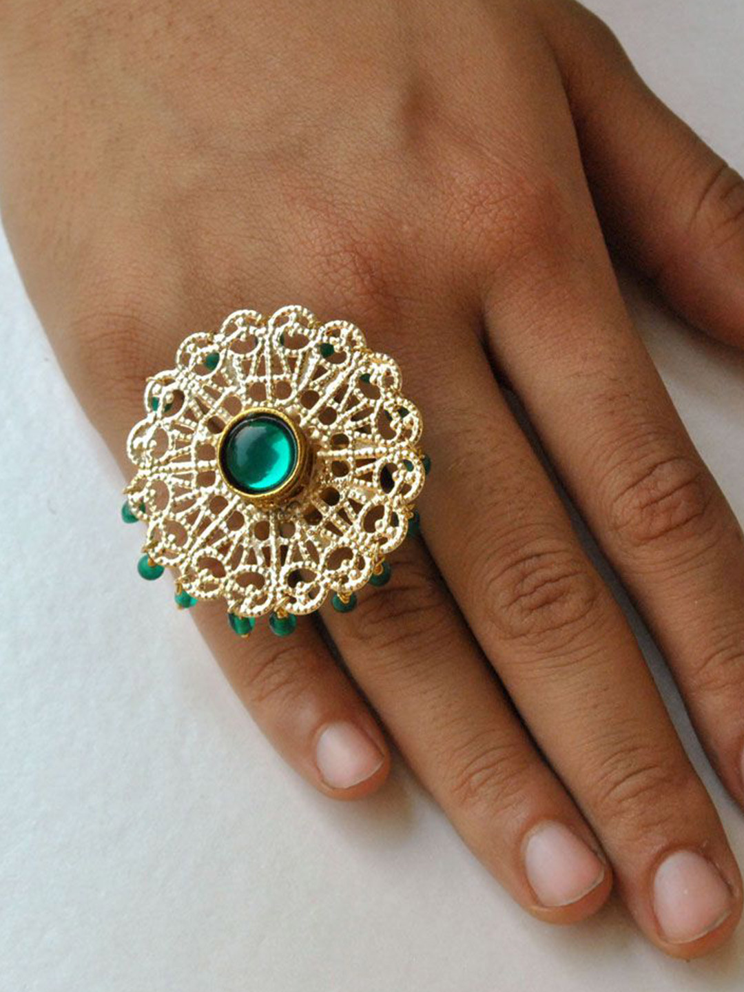 BeAbhika Set Of 3 Gold-Plated Kundan Studded & Beaded Merry Go Round Finger Rings