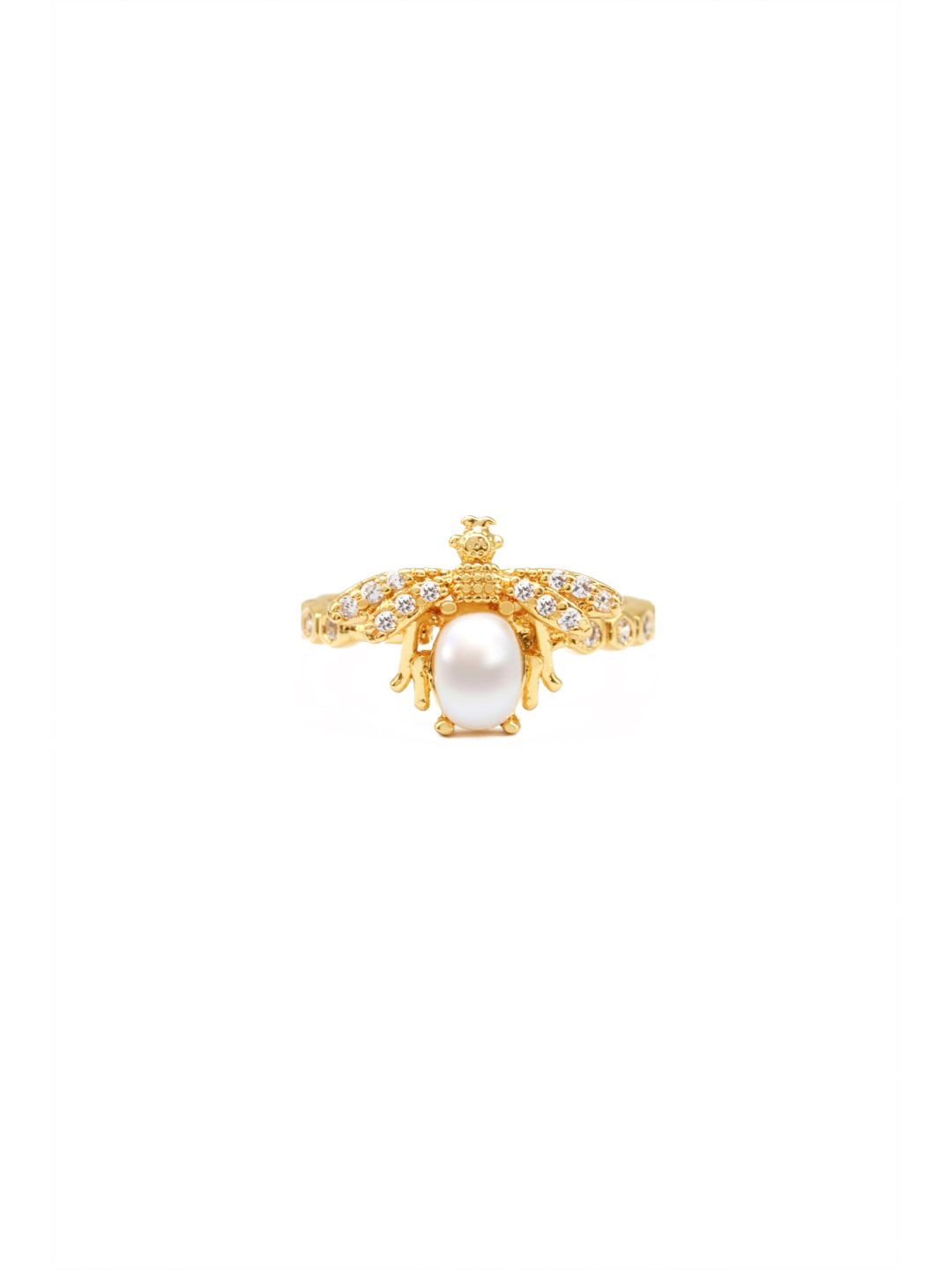 Sahi London Gold-Plated Artificial Stones Studded Blossom Bee Adjustable Finger Ring