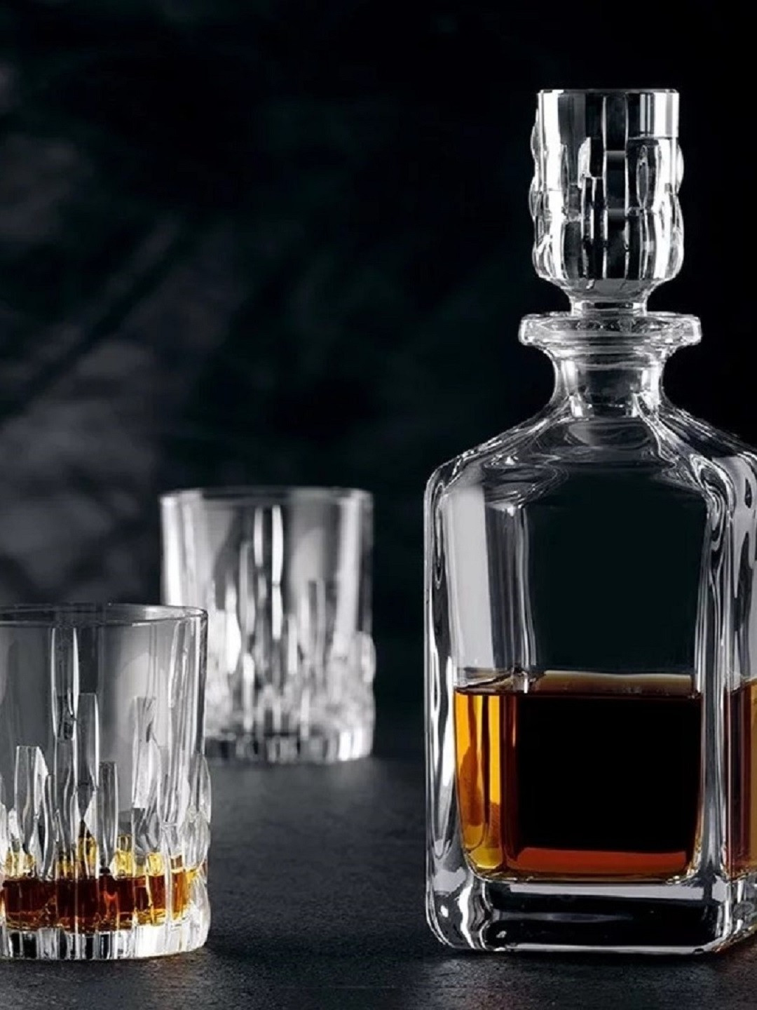 Nachtmann Shu Fa Transparent 3 Pieces Textured Whisky Glasses With Crystal Decanter