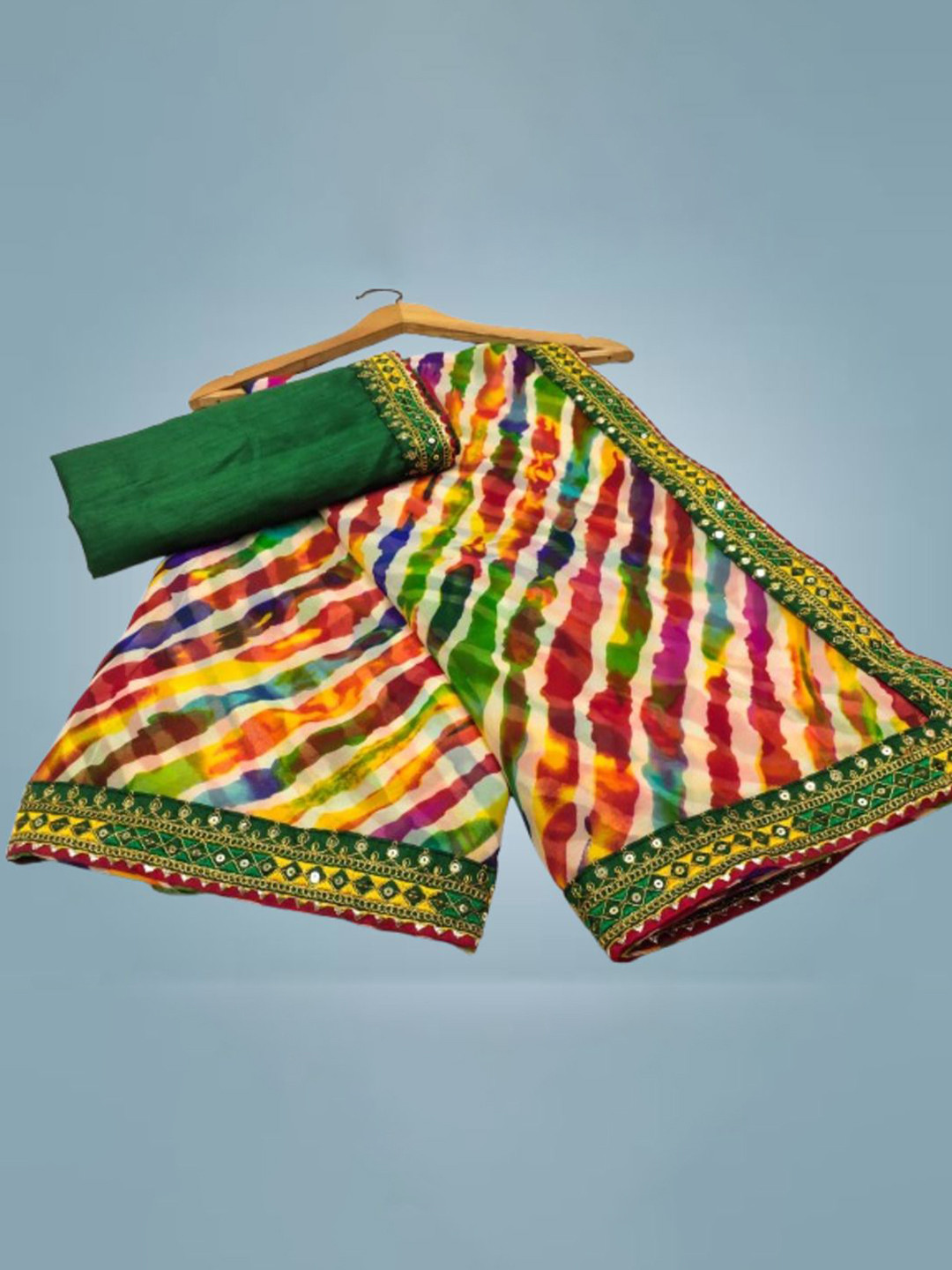 MIYANIFAB Tie and Dye Dyed Leheriya Saree