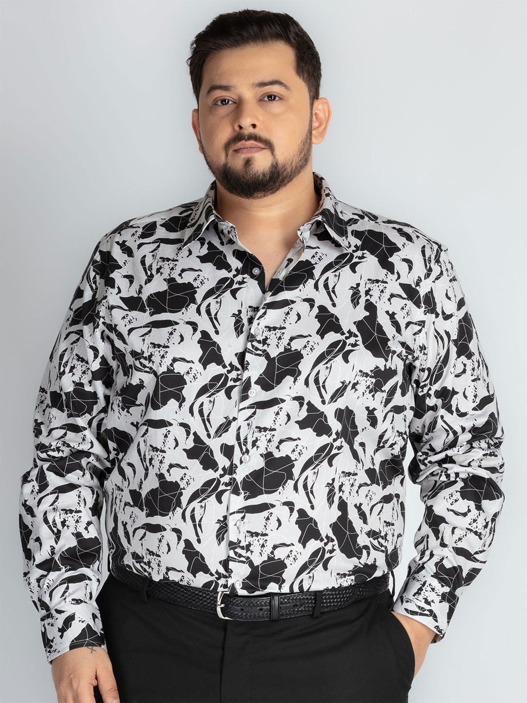 UNSIZED Men Plus Size Comfort Oversized Fit Abstract Printed Satin Semiformal Shirt