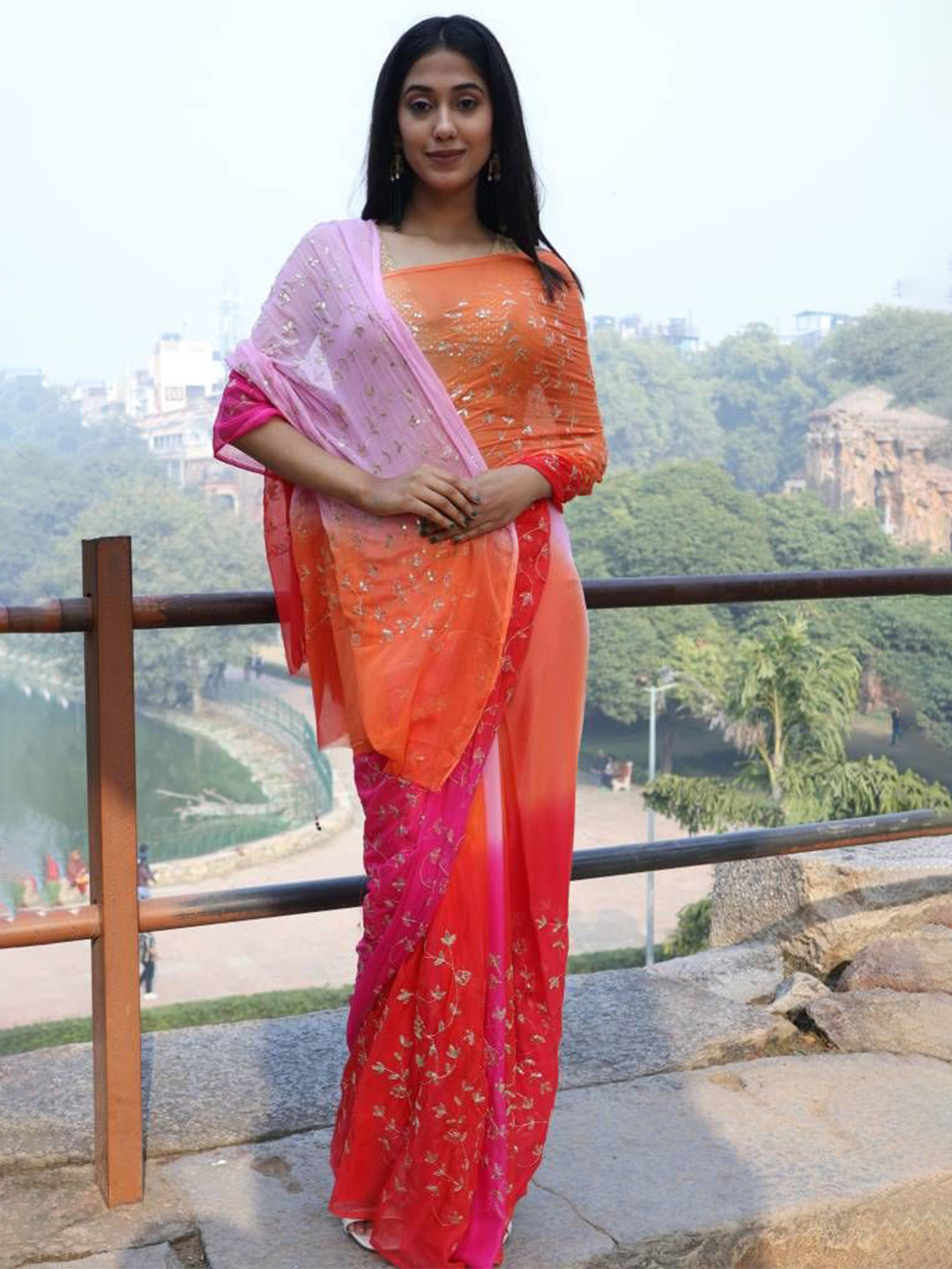 House of Chiffon Embellished Sequinned Saree