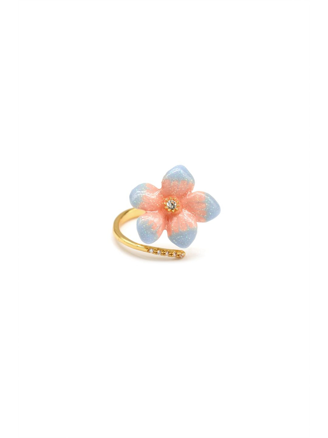 Sahi London Gold-Plated Artificial Stones Studded Blossom Flower Adjustable Finger Ring