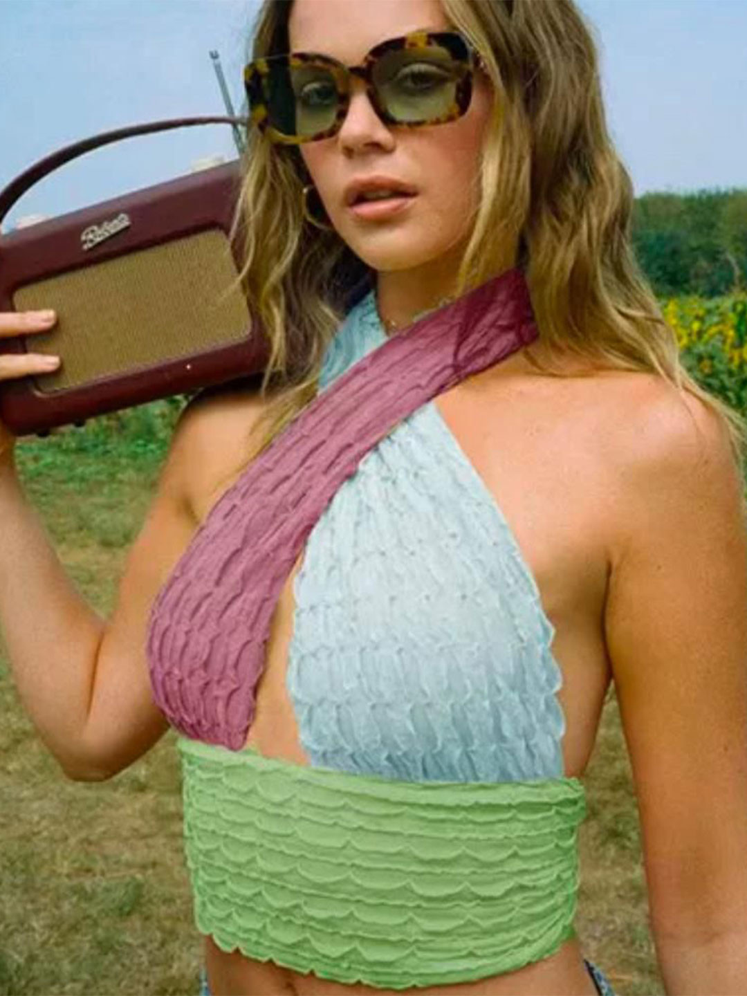 MADE FOR HER LABEL Colourblocked Halter Neck Crop Top