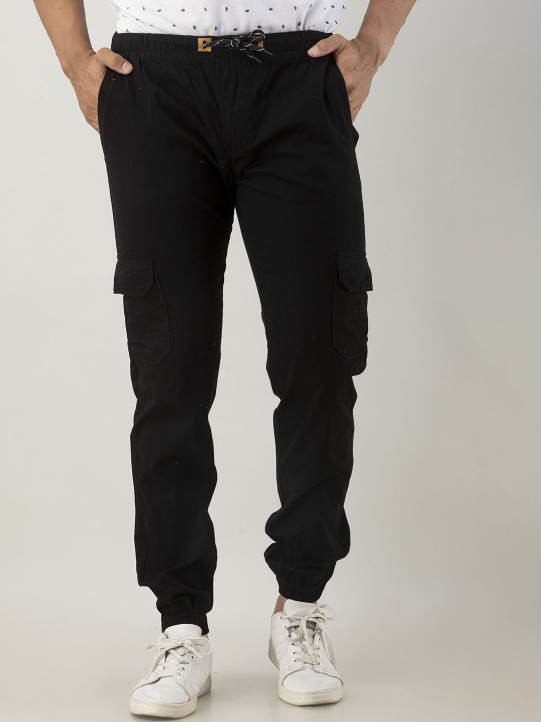 Sterio Pace Men Printed Relaxed Straight Leg Fit Mid-Rise Joggers Cotton Trousers