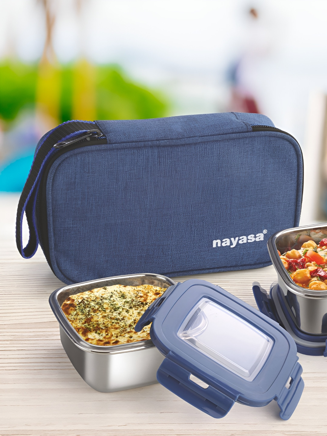 Nayasa Eco Crunch Leakproof Airtight Stainless Steel 3PCs Lunch Box With Spoon and Fork