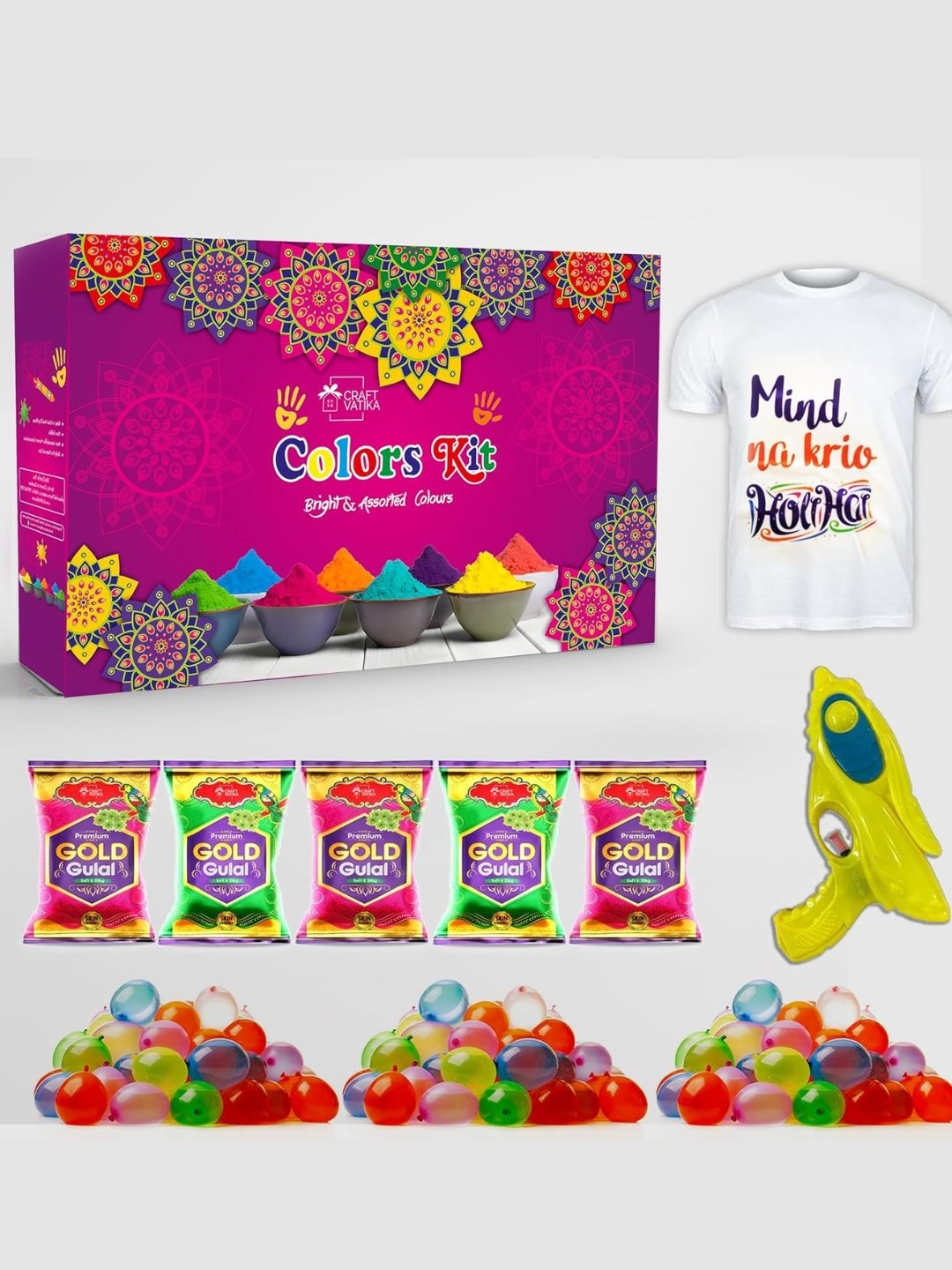 CraftVatika White and Pink Holi Gulal Colour Gift Combo Festive Decor