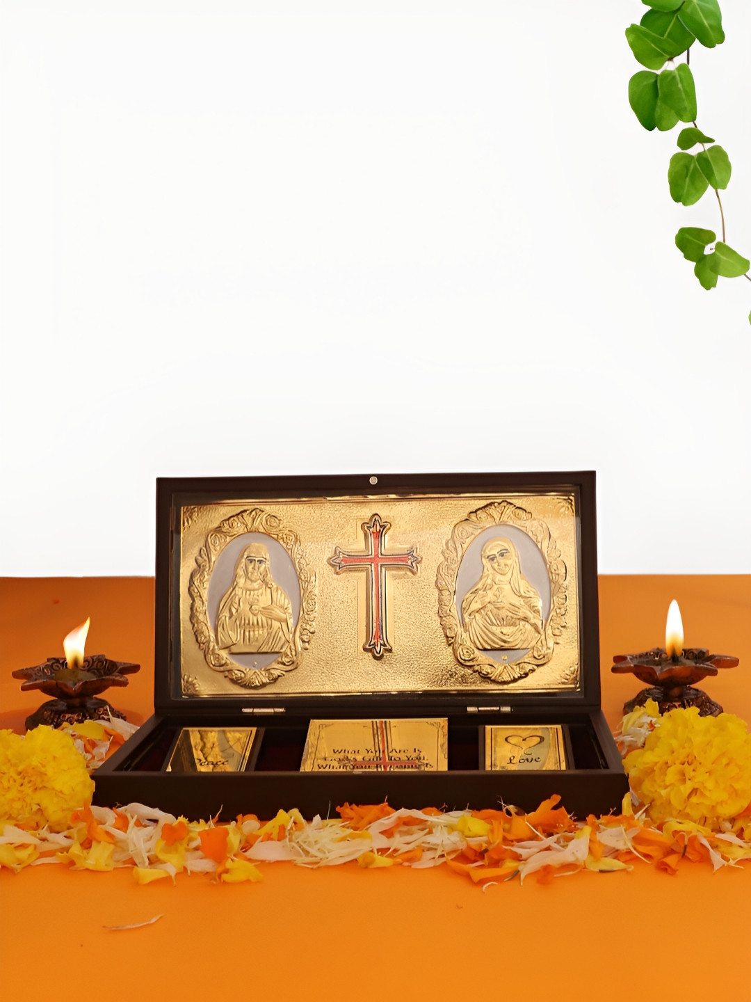 INTERNATIONAL GIFT Mother Merry and Jesus Frame Gold Metal Metallic Prayer Room Large Showpiece - 5 Inches