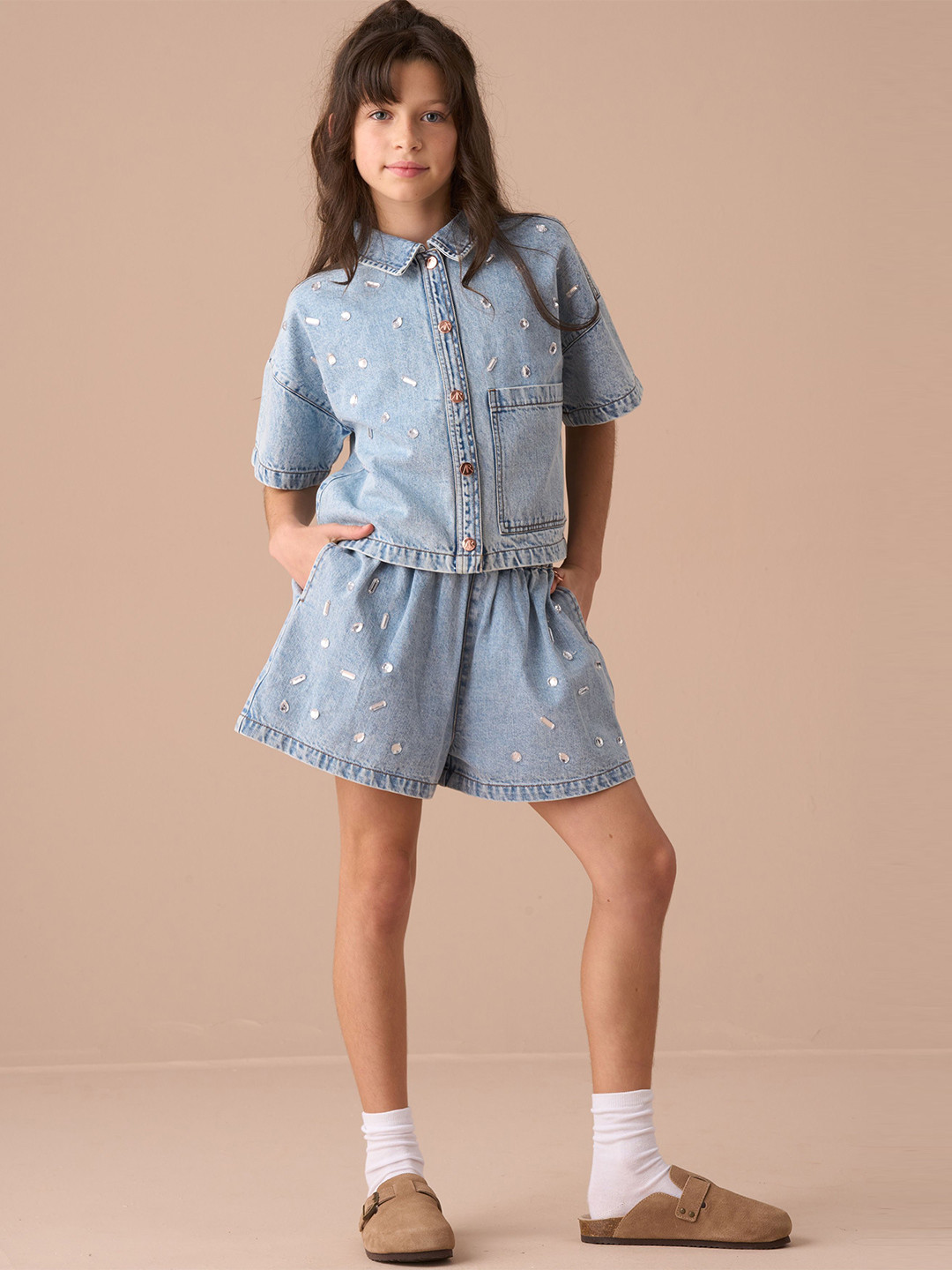 Angel & Rocket Girls Regular Fit Zeta Diamonte Denim Shirt