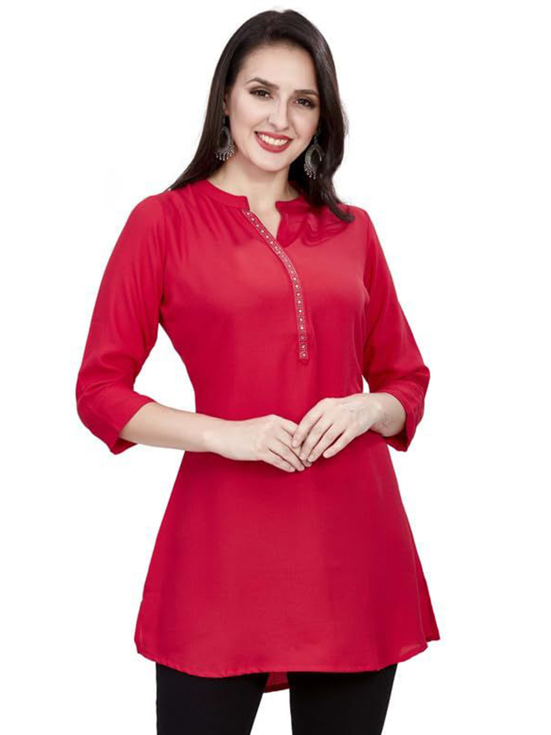 Nioni Mandarin Collar Embellished Tunic