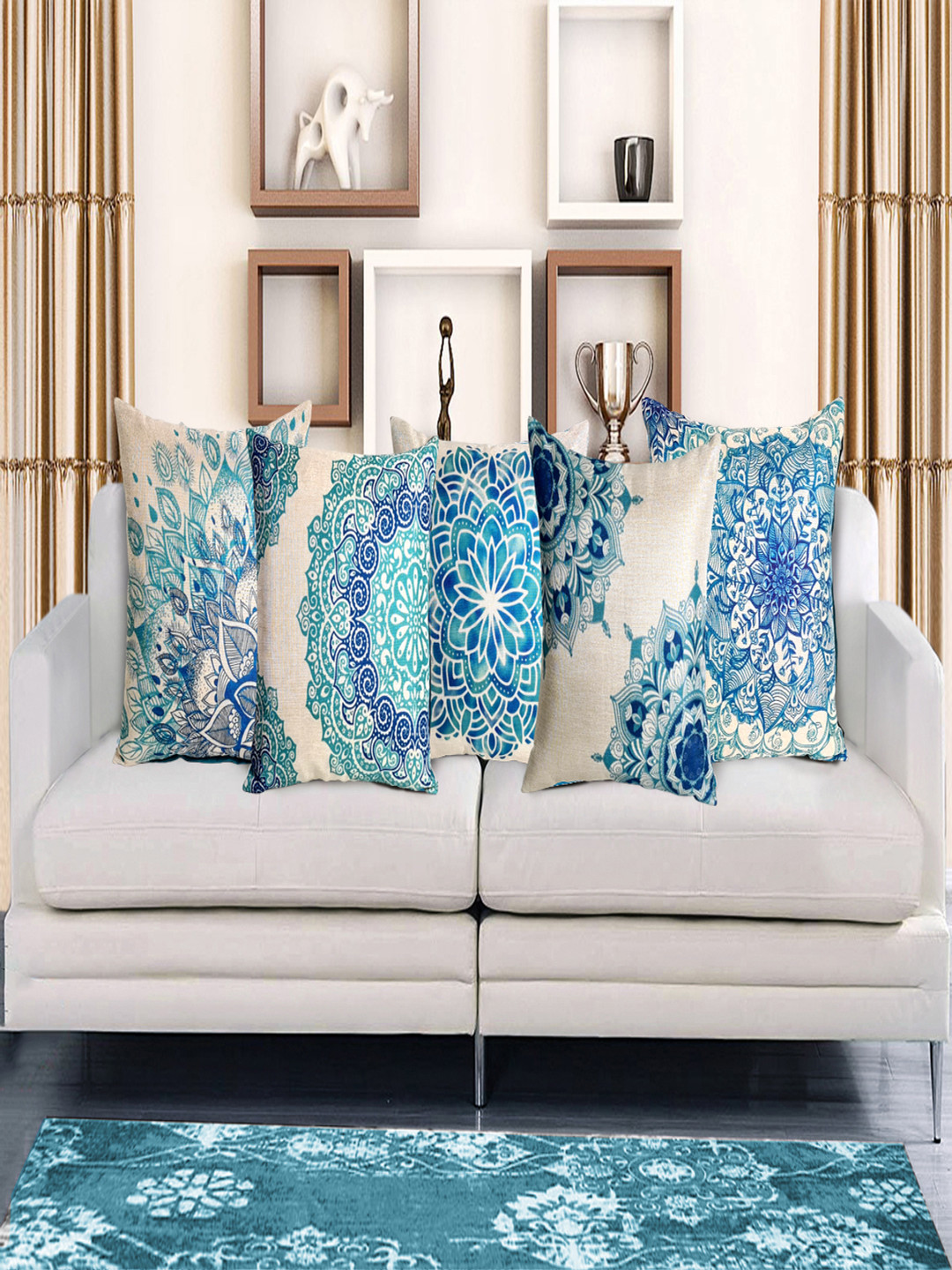 HOME9INE Ethnic Motifs Polyester Color Fastness 5 Pcs Cushion Covers - 15.7 x 15.7 Inches