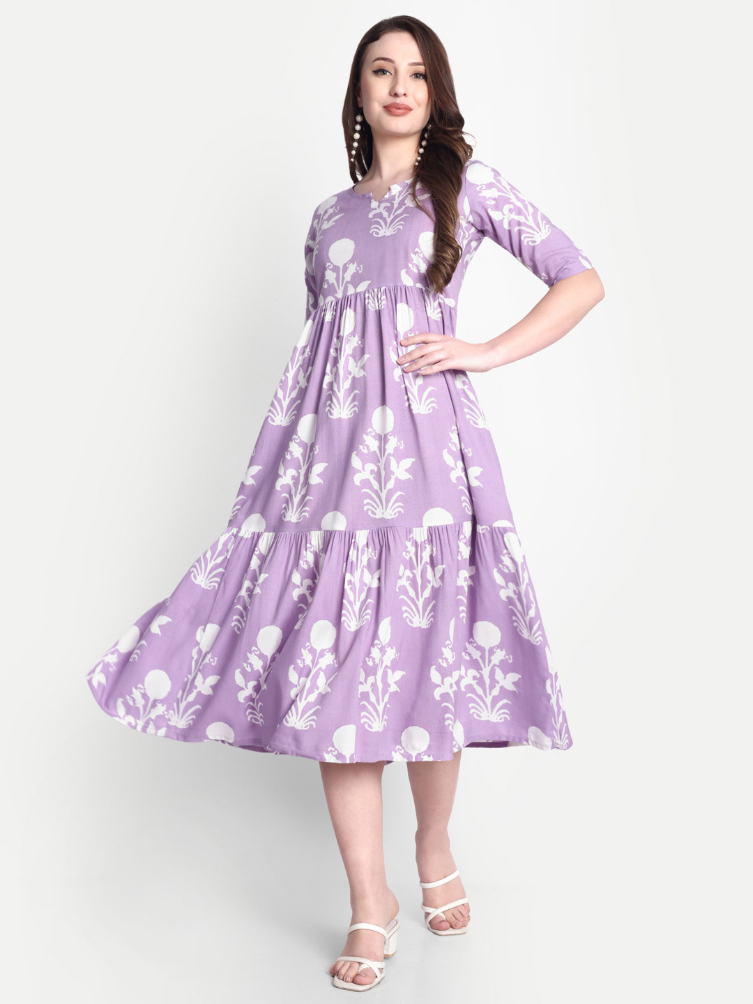 Hujum Floral Printed Notch Neck A-Line Kurta