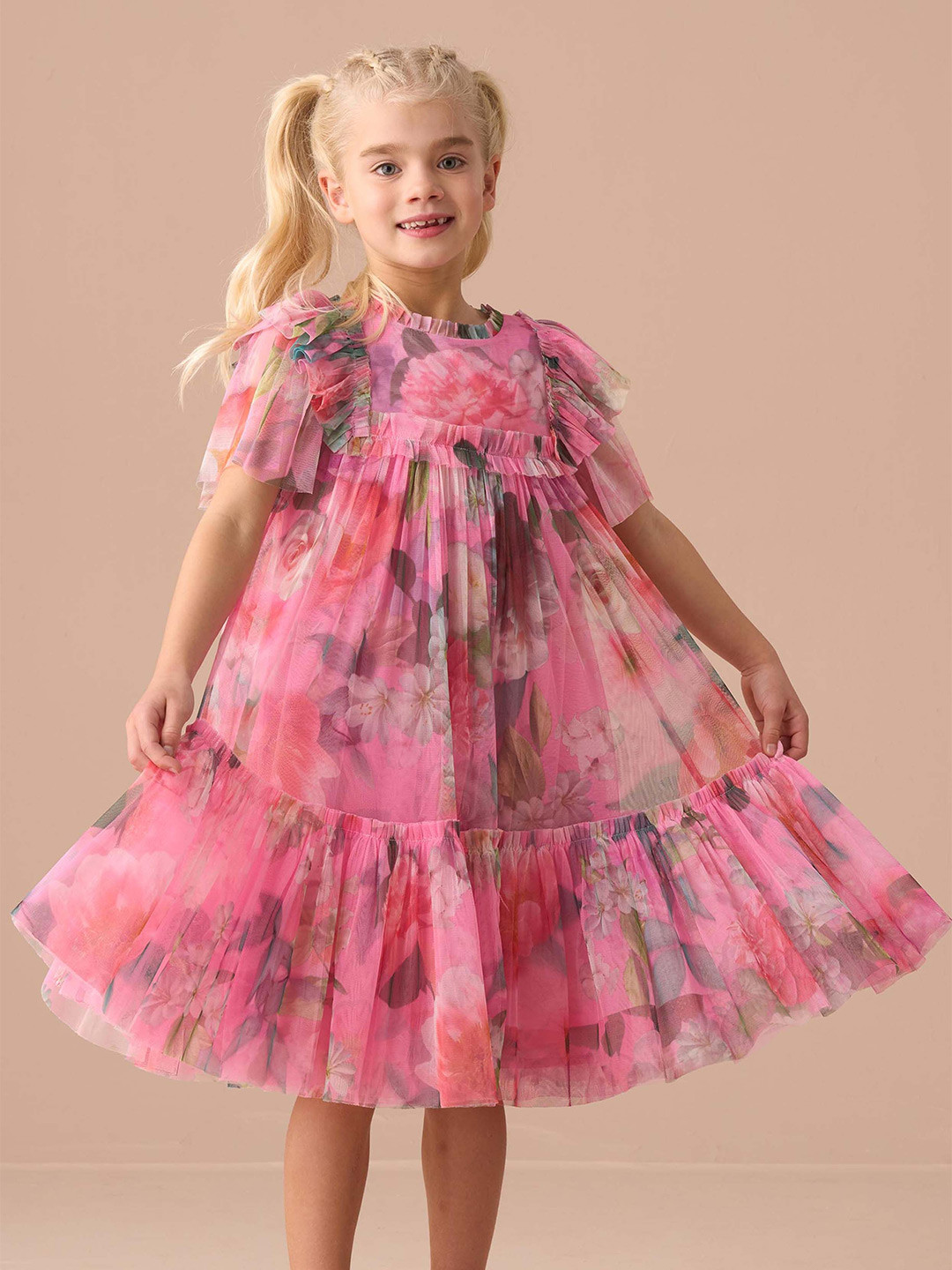 Angel & Rocket Girls Rosa Prnted Tulle Dress