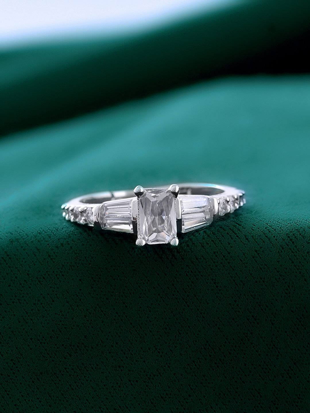 Voylla Sparkling Elegance Silver Spark American Diamond Ring