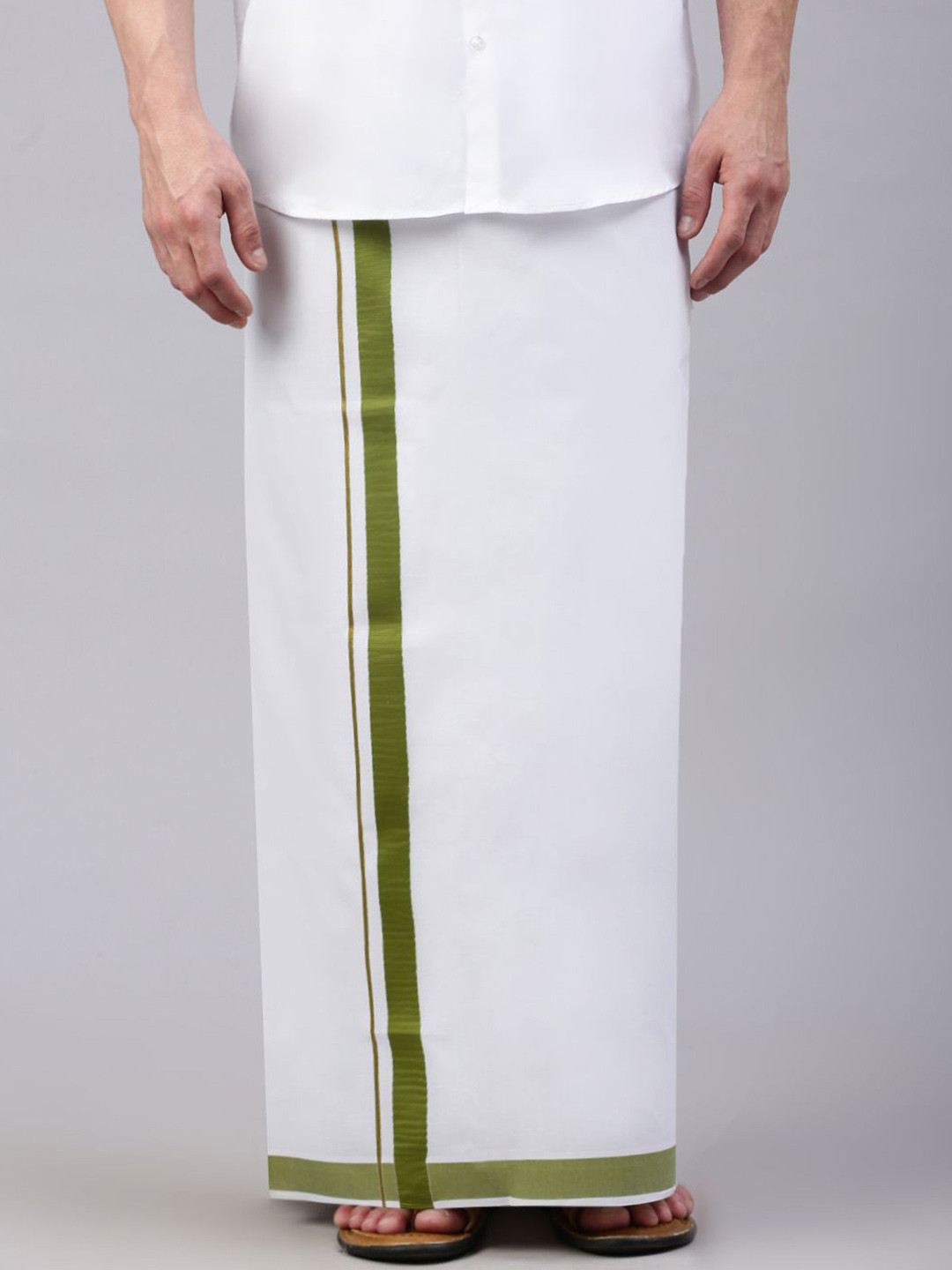 Alaya Men Solid Fancy Green Border Dhoti