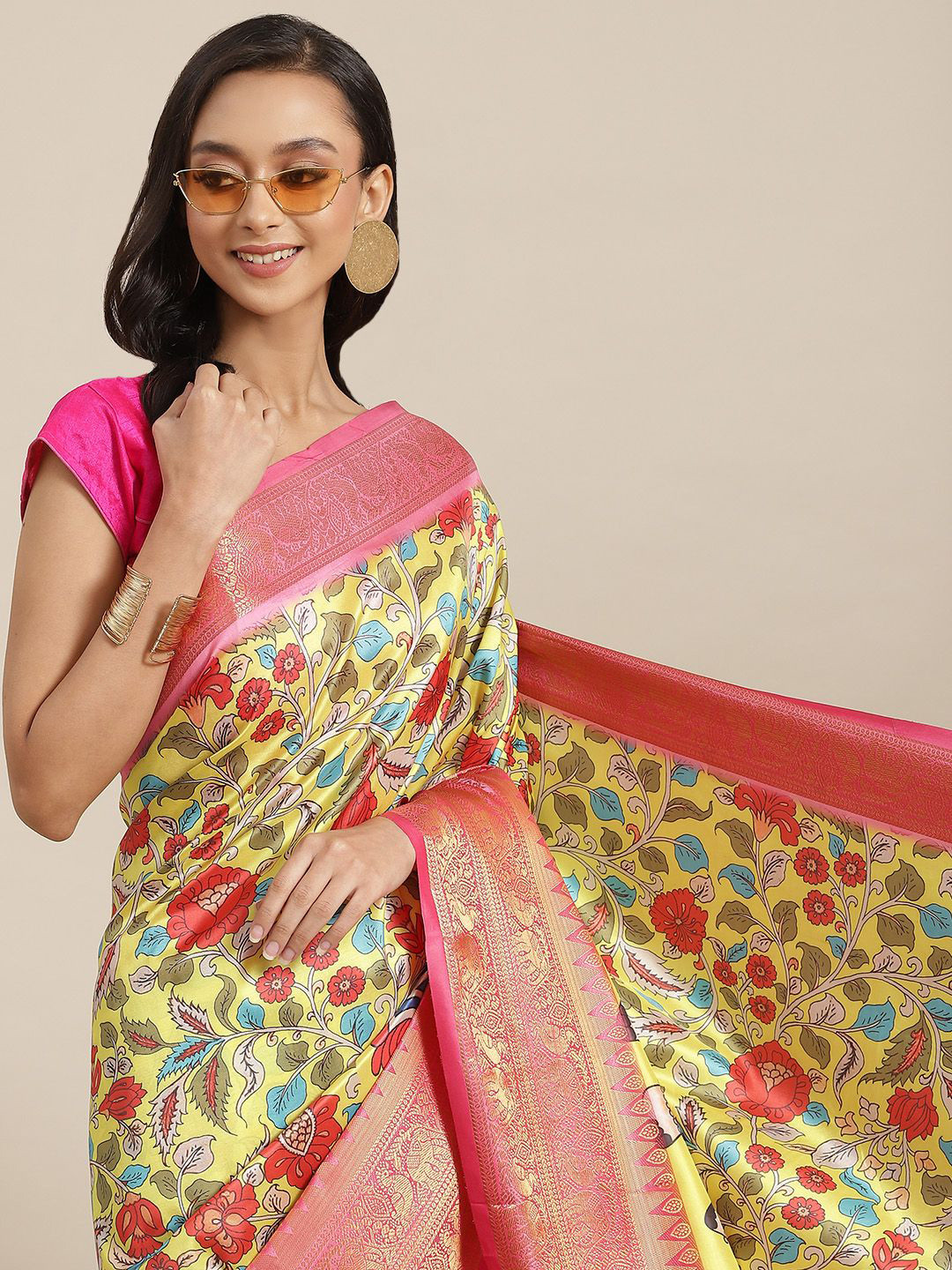 DIVASTRI Banarasi Art Silk Digital Print Saree with Unstiched Blouse Piece