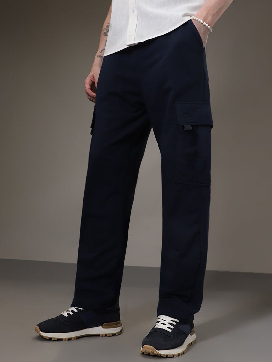 Banana Club Men Regular Fit Mid-Rise Navy Blue Cotton Cargo