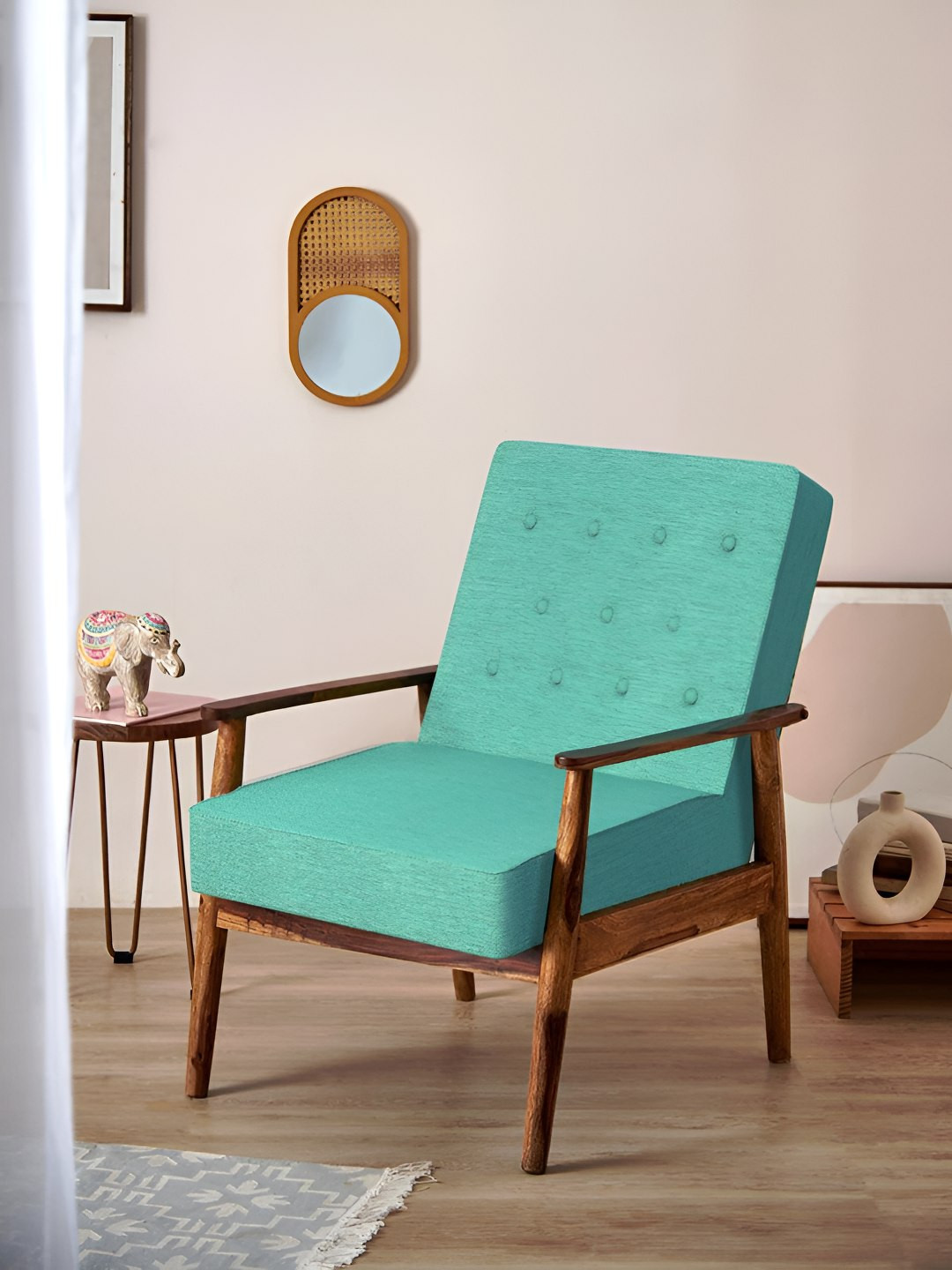 Chumbak Maldivian Teal & Brown Memsaab Arm Chair