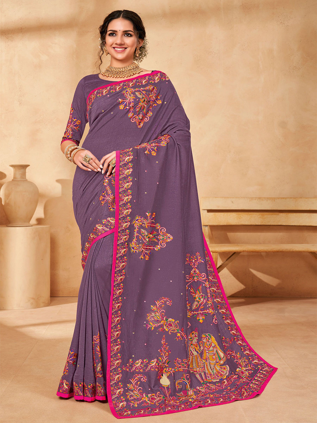 Laxmipati Ethnic Motifs Heavy Work Embroidered Saree With Lace Border