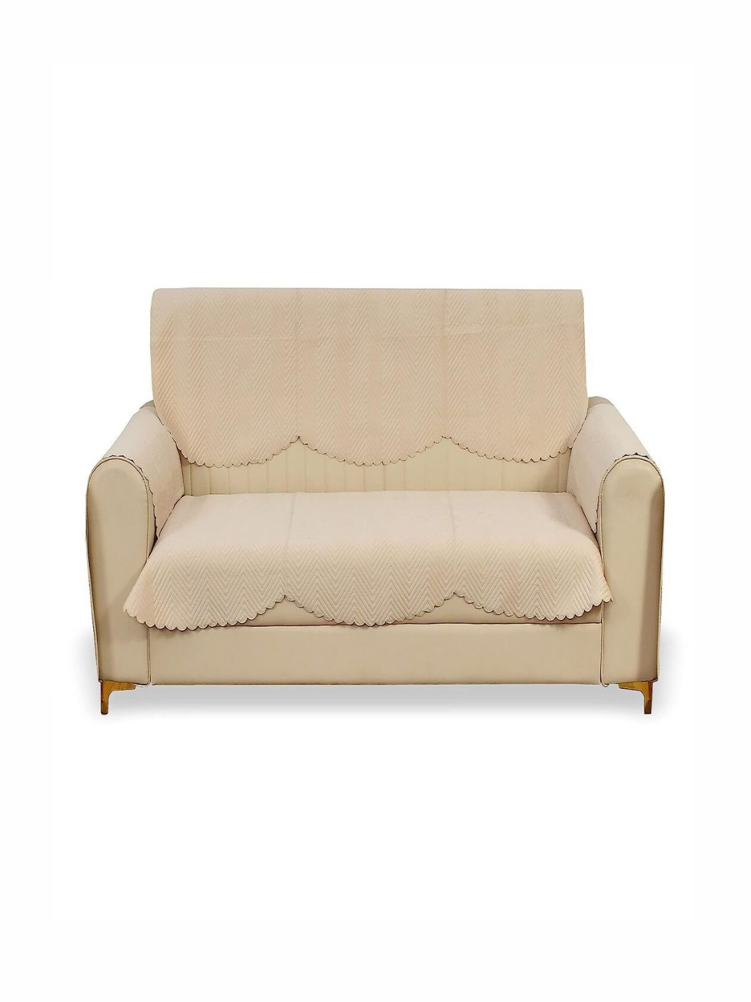 Fashion Throw Beige 4 Pieces Quilted Three Seater Velvet Sofa Covers With Arms