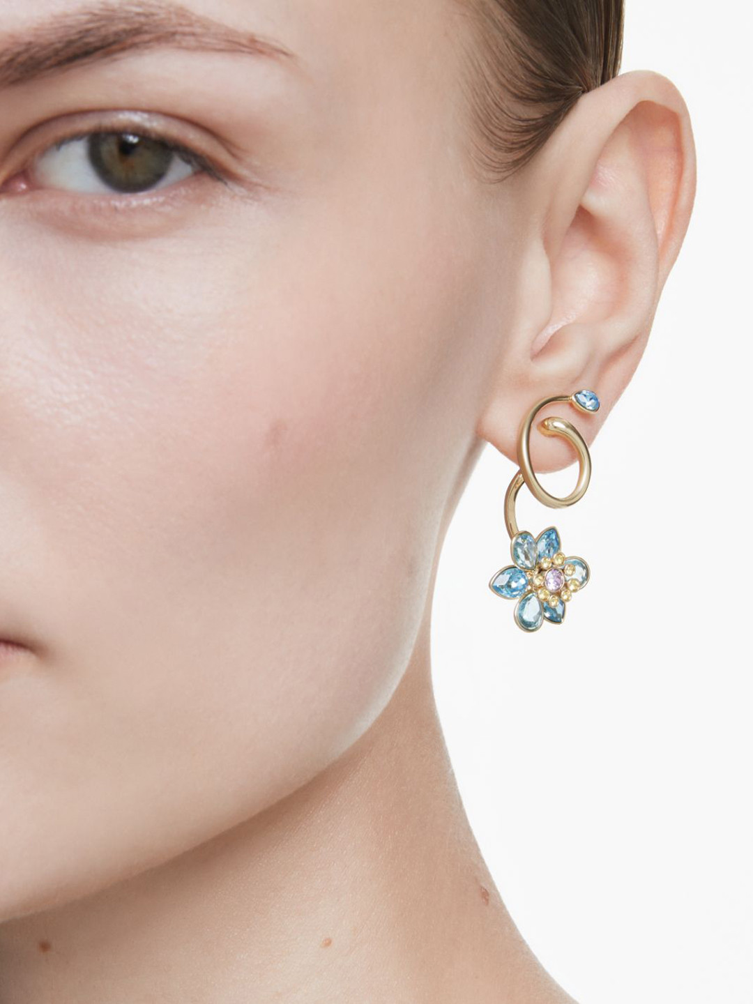 SWAROVSKI Gold-Plated Crystal Studded Contemporary Shaped Drop Earrings