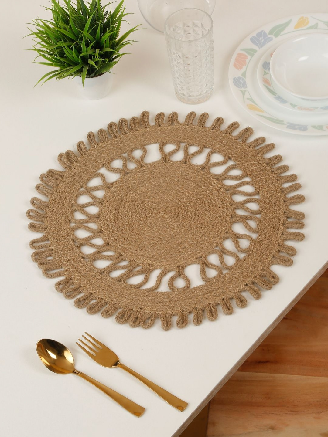 HOSTA HOMES Beige Jute Reversible Table Placemat