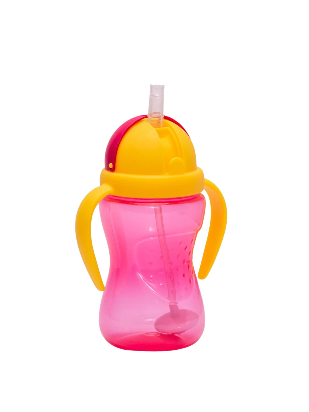 Adore Kids Pink & Yellow Solid Straw Sipper with Gravity Ball & Dust Free Cap