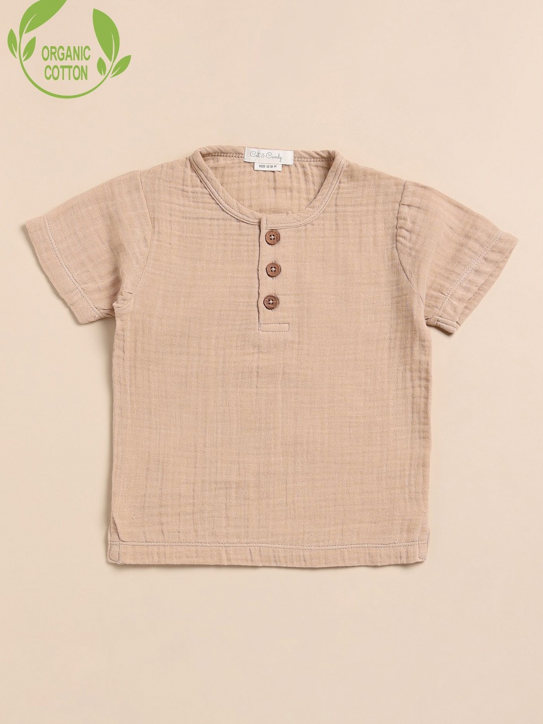 COT & CANDY Unisex Kids Solid Henley Neck Cotton T-shirt