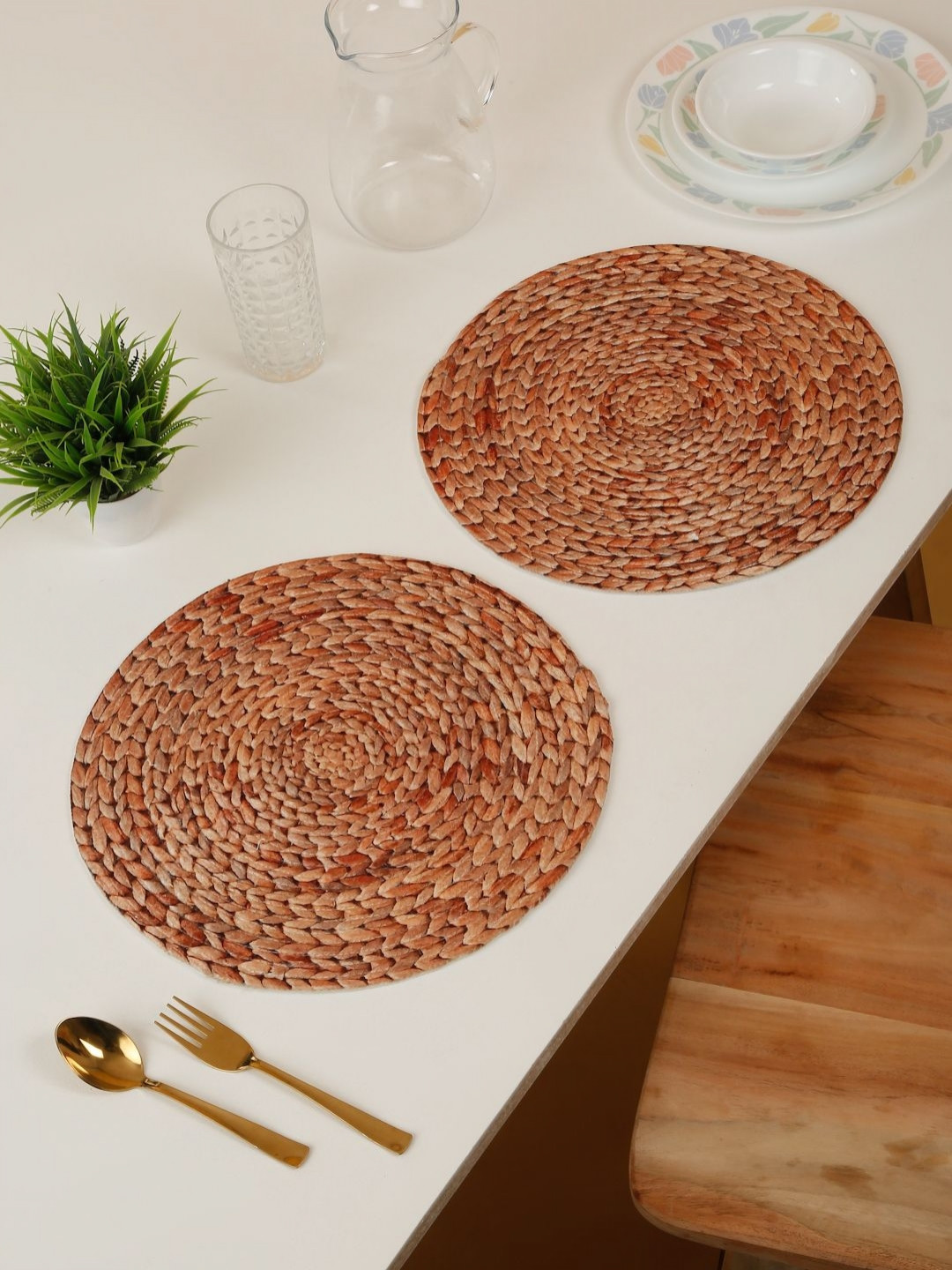 HOSTA HOMES 2-Pcs Brown Digital Printed Pure Cotton Table Placemats