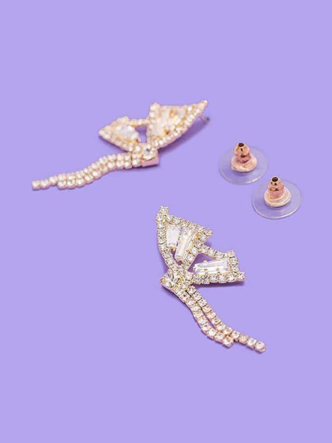 BEYTER Korean Sterling Silver Rhinestone Studded Contemporary Shaped Drop Earring