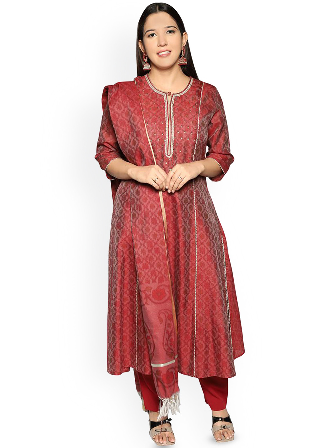 HOUSE OF PARAL Women Floral Printed Regular Thread Work Kurta with Salwar & With Dupatta