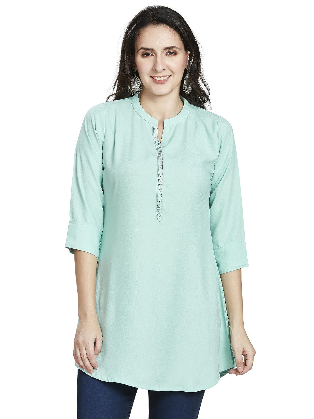 Nioni Mandarin Collar Embellished Tunic