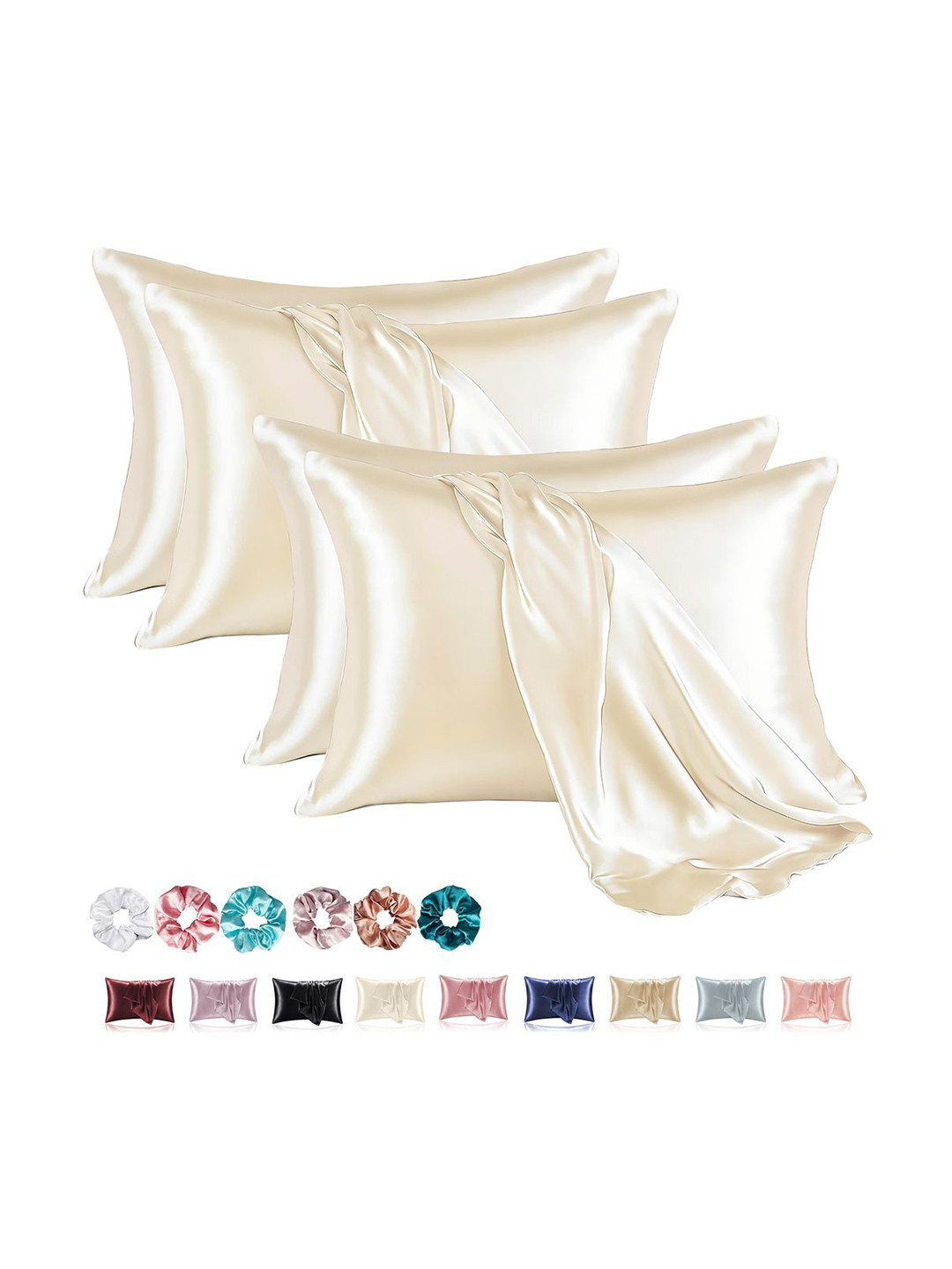 Kuber Industries Off White 4 Pieces Soft Satin Rectangle Pillow Covers