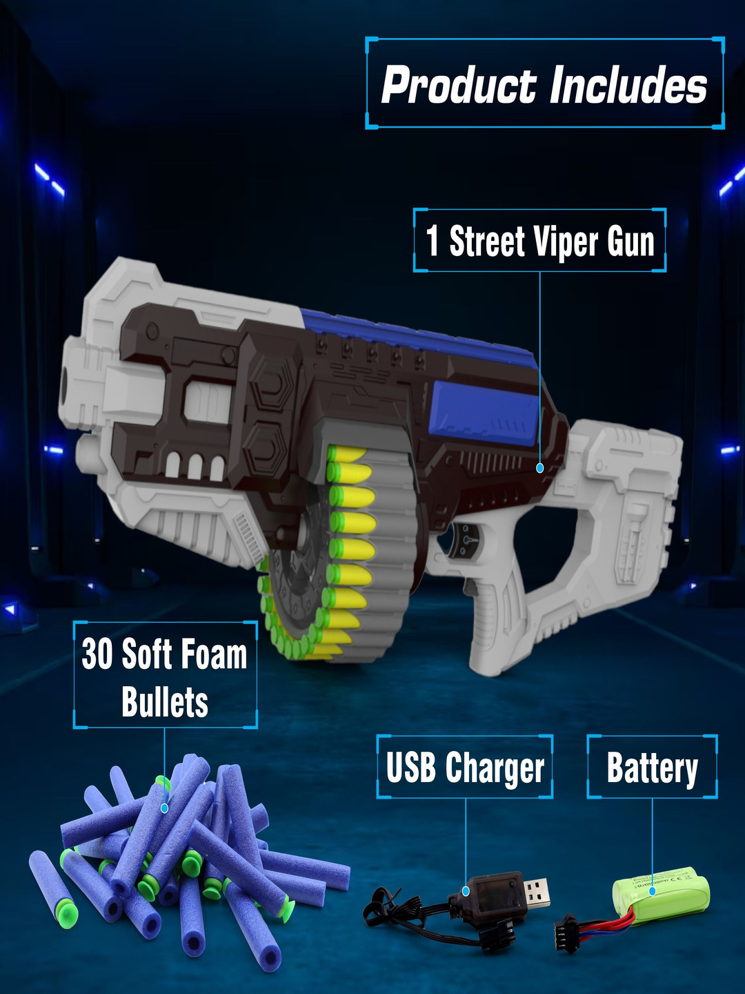 Aditi Toys Kids Street Viper Motorized Dart Gun with 30 Darts & Rechargeable Battery