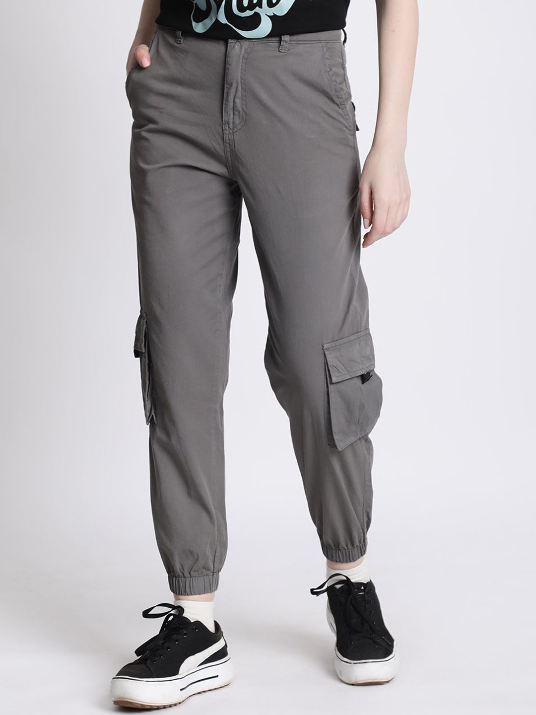 The Roadster Lifestyle Co. Women Cotton Cargo Joggers with Flap Pockets