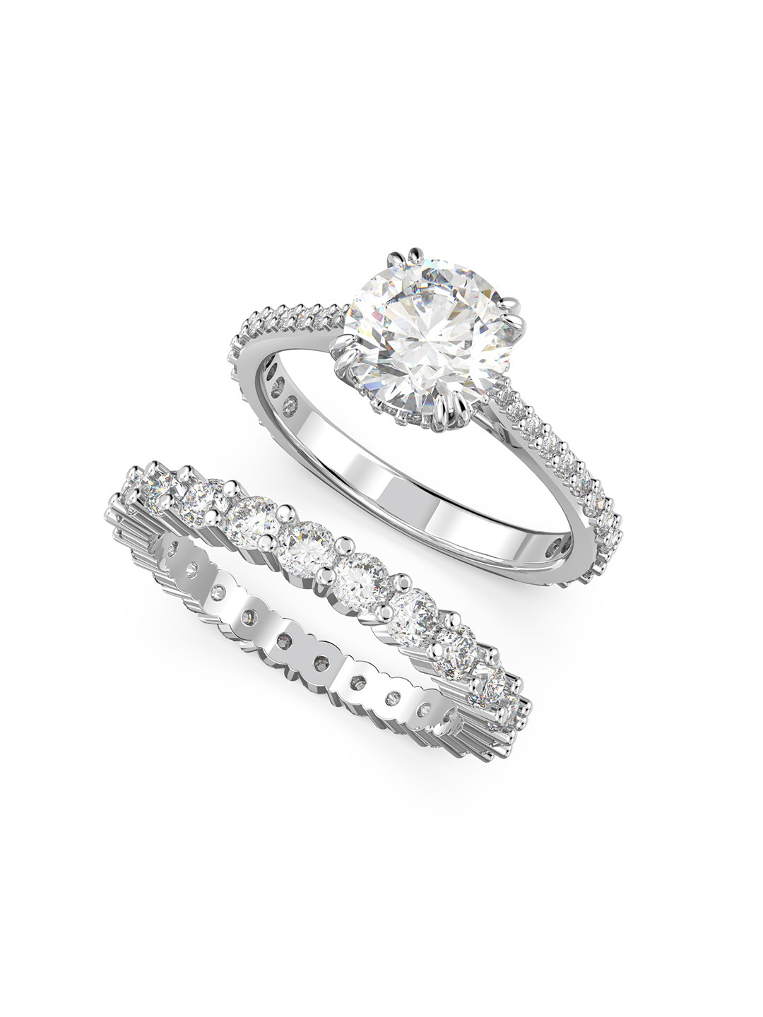 SWAROVSKI Set Of 2 Rhodium-Plated Crystal Stone Studded Finger Rings